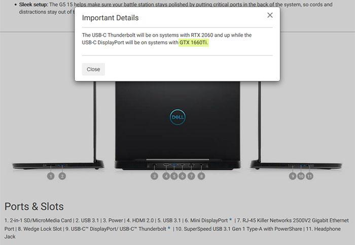 В списке игровых ноутбуков Dell текст GPU «RTX 2050» удален