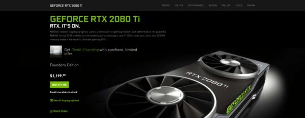 NVIDIA GeForce RTX 2080 Ti начинает исчезать из магазинов, на пике цены в 1700 долларов