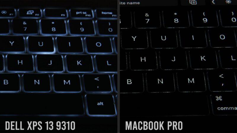 Подсветка клавиш на Dell XPS 9310 в значительной степени неравномерна по сравнению с подсветкой клавиш на MacBook Pro. Изображение: Tech2 / Anirudh Regidi